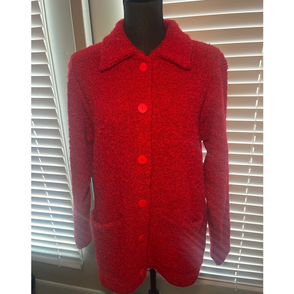 Vintage Marisa Christina Knitworks Red Wool Blend Cardigan Sweater Womens M - Picture 2 of 10